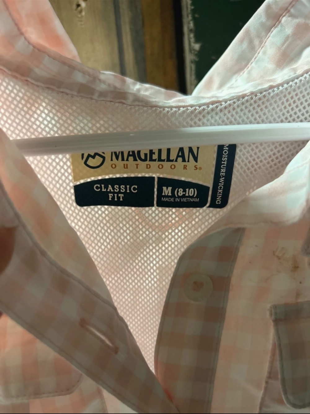 Magellan Outdoors Pink and White Gingham Button-Up Shirt